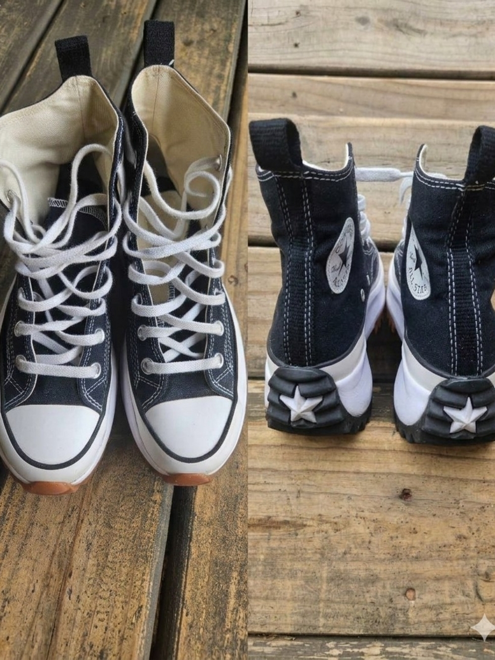 Converse Run Star Hike High Top Platform Sneakers Black White Women 7.5 / Men 6